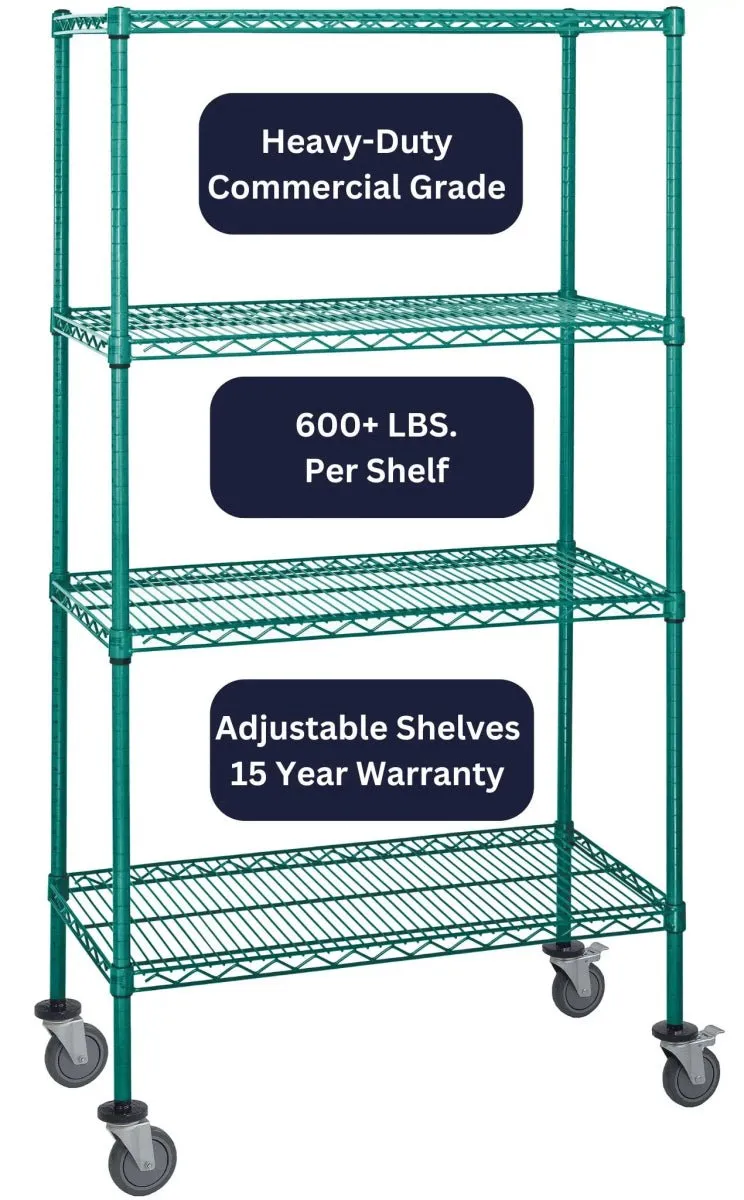 12" x 60" Green Shelving on Wheels