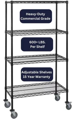 18" x 42" Black Shelving on Wheels
