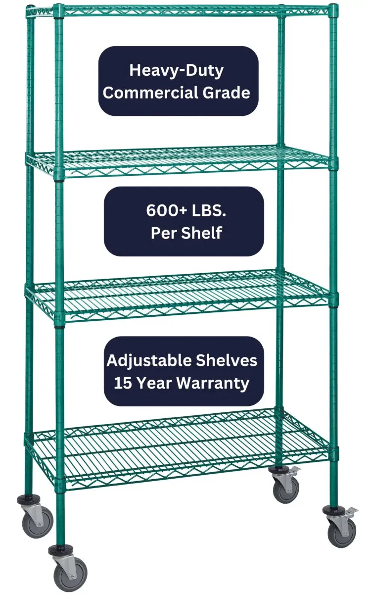 24" x 42" Green Shelving on Wheels
