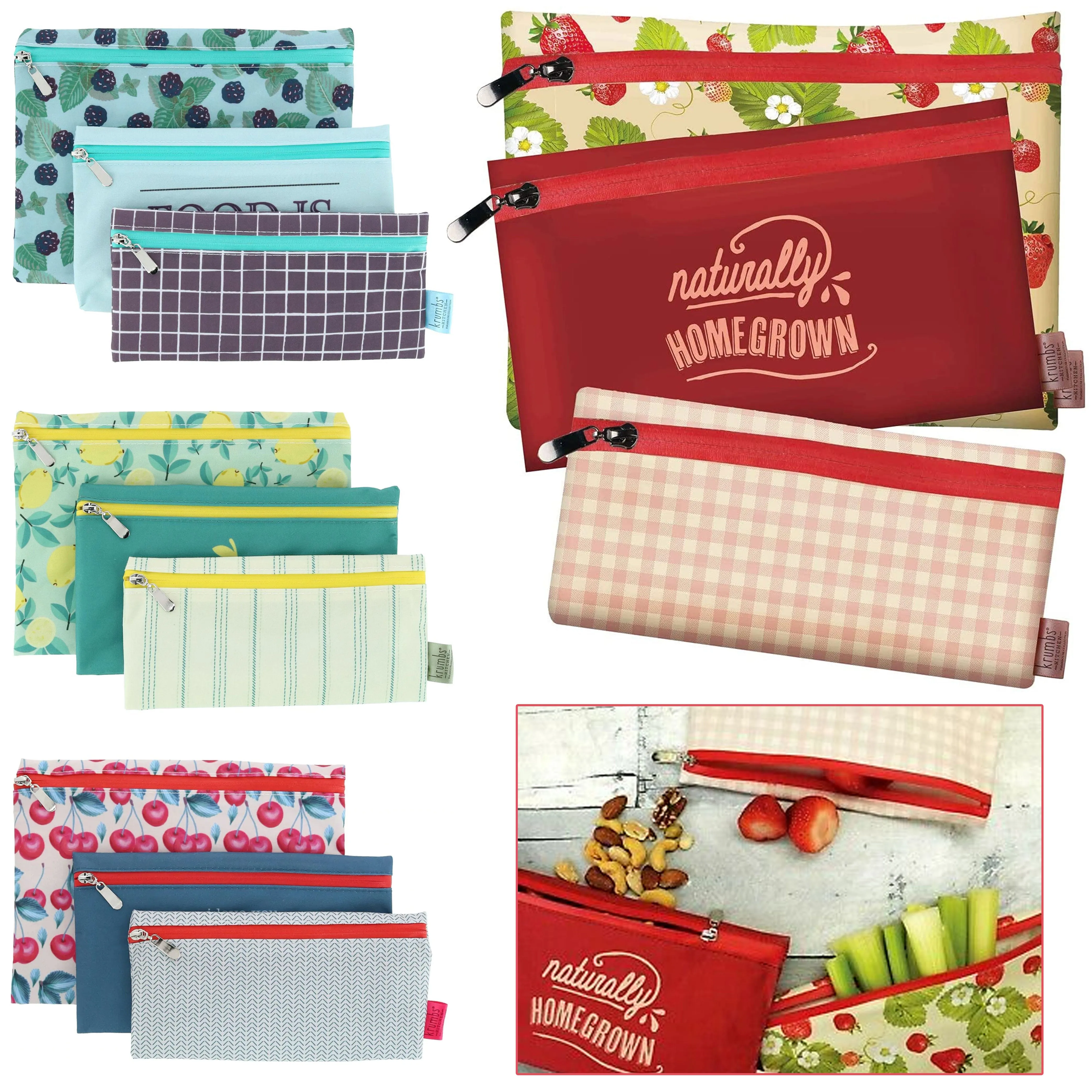 3 Pc Set Fresh Produce Zippered Bags Reusable Veggie Fruit Storage Food Savers