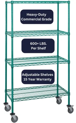 30" x 42" Green Shelving on Wheels