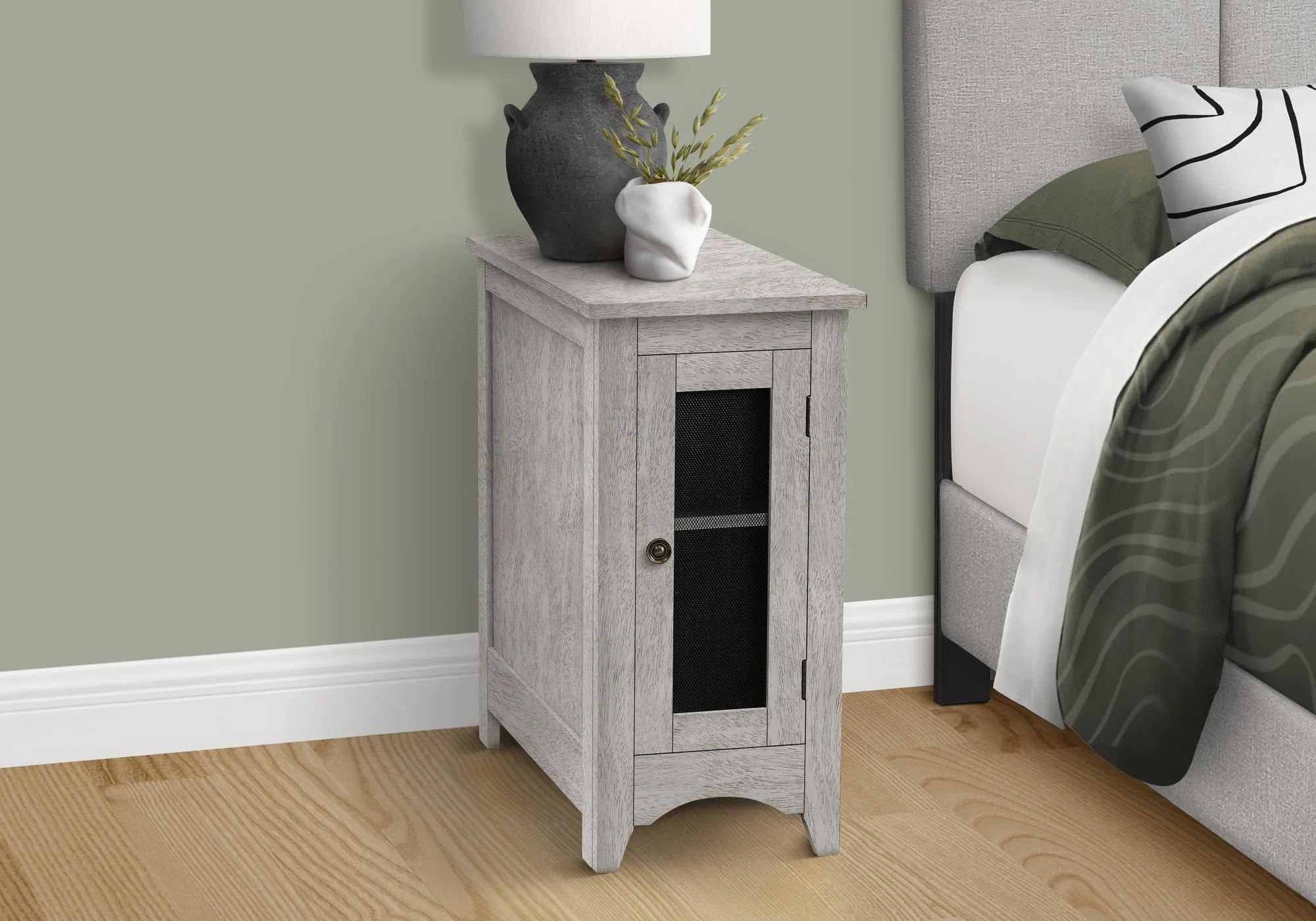 Accent Table, End, Side Table, Narrow, Nightstand, Bedroom, Lamp, Storage, Grey Veneer, Transitional