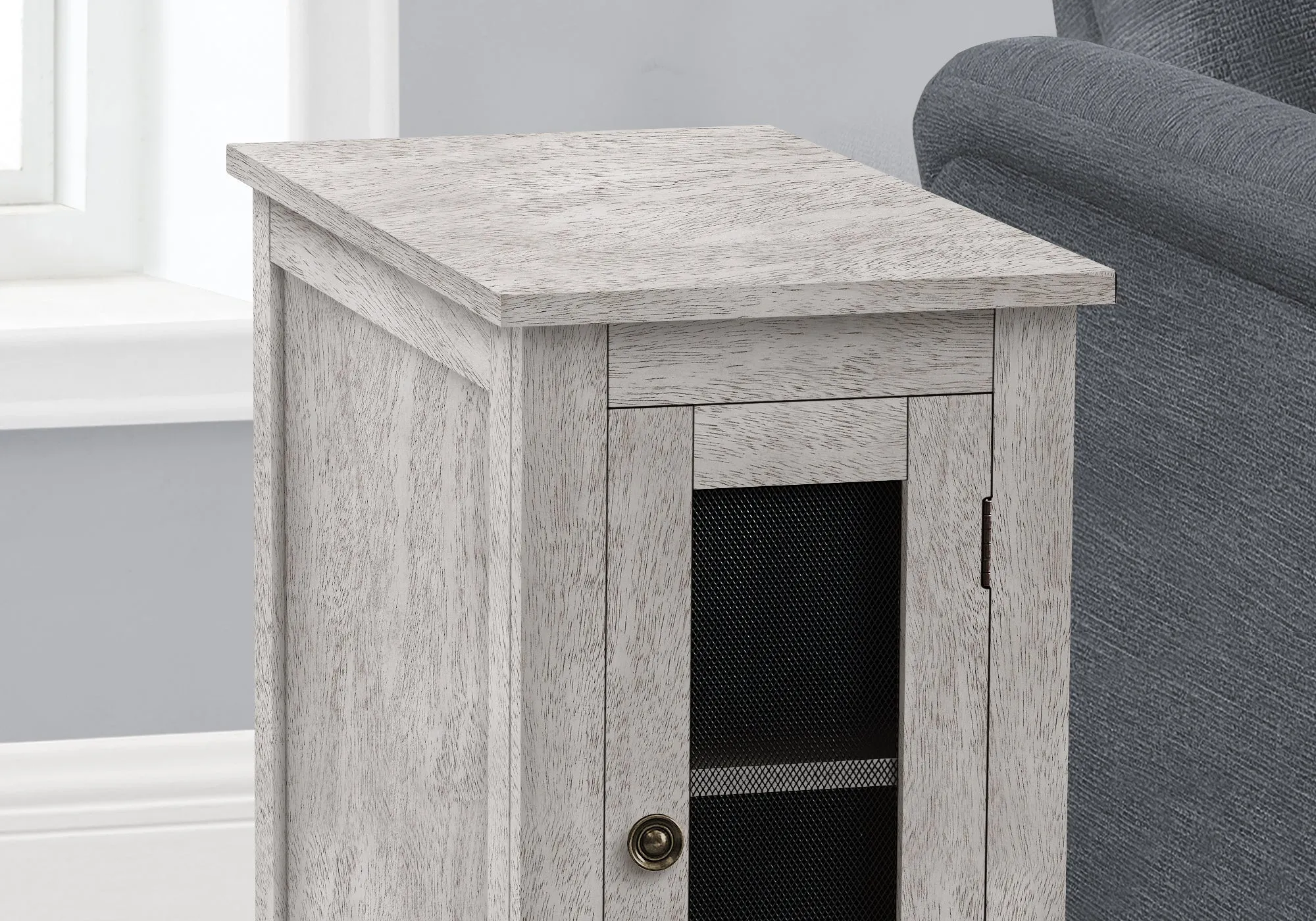 Accent Table, End, Side Table, Narrow, Nightstand, Bedroom, Lamp, Storage, Grey Veneer, Transitional