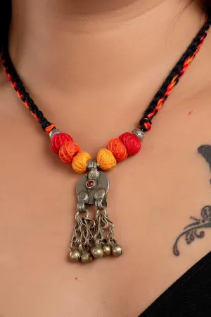 Handcrafted, Authentic Afghan Coin Necklace with Adjustable Dori and Saffron Thread Balls