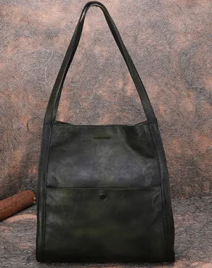 Best Green Leather Womens Square Totes Handbag Handmade Vintage Tote Shoulder Purse for Ladies