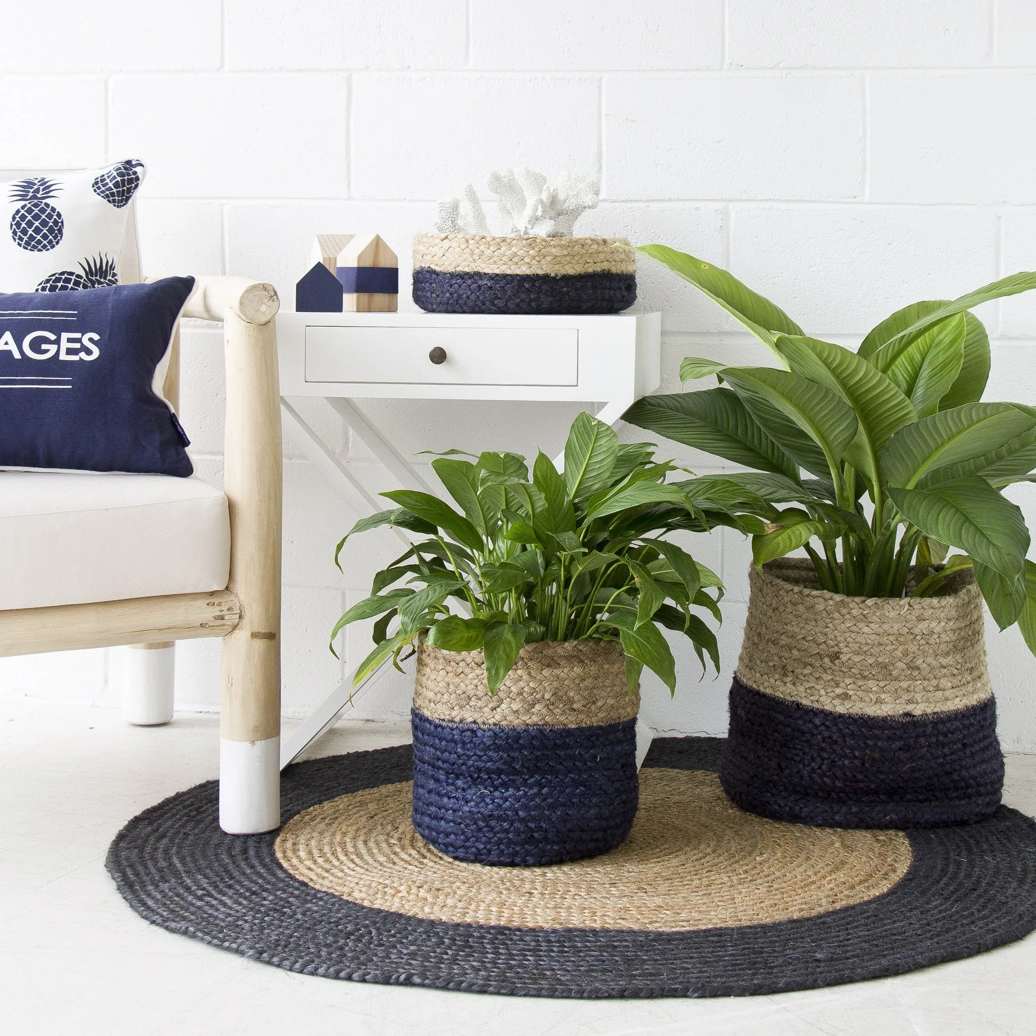 BLACK / NATURAL JUTE BASKET BOWLS SET