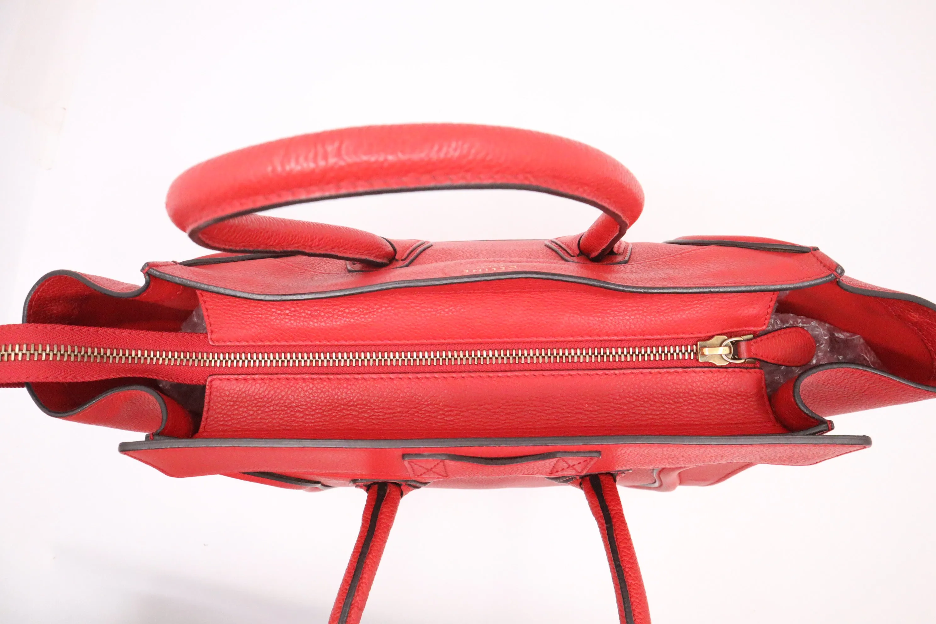 Celine Mini Luggage in Red Drummed Leather