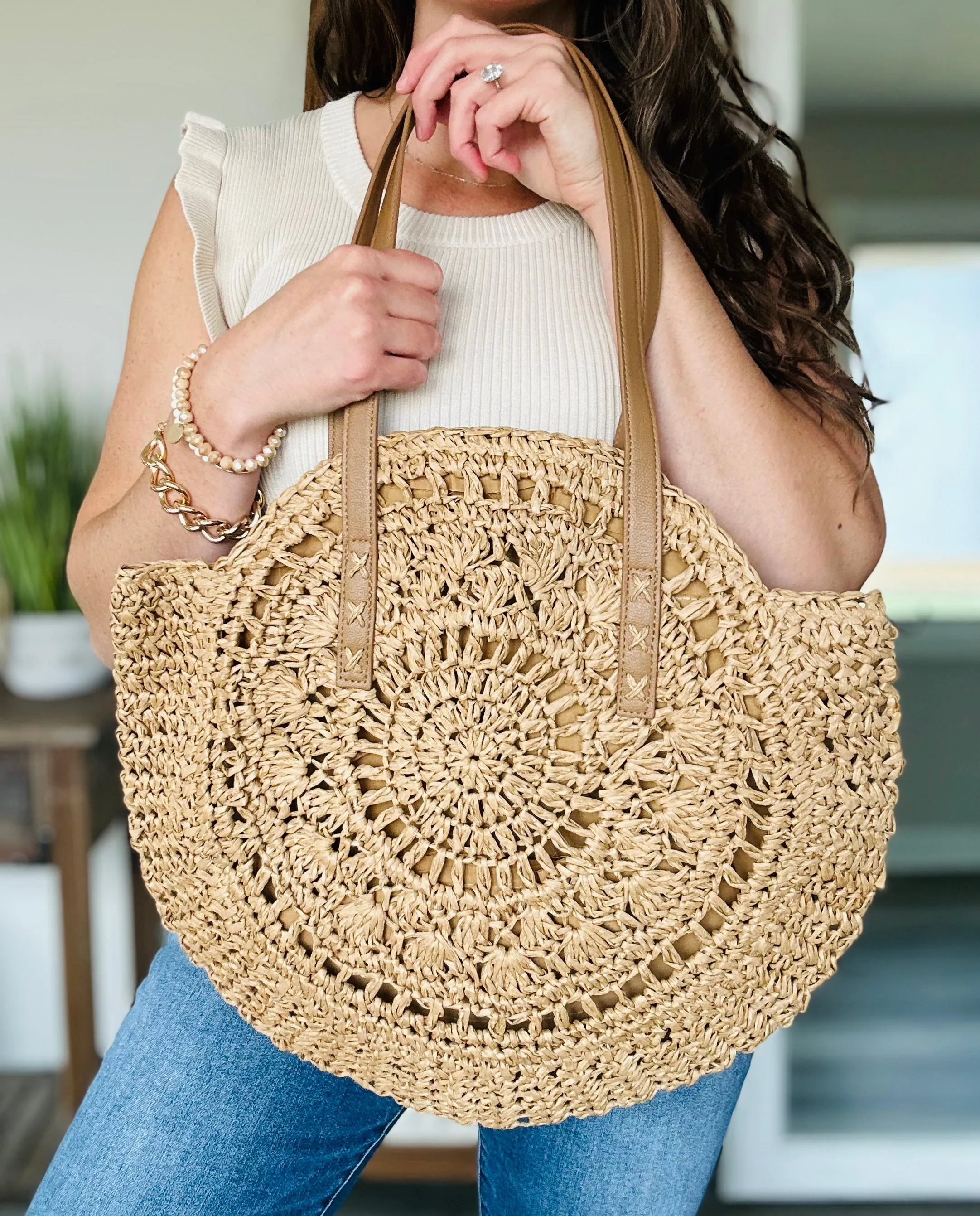 Circle Wicker Bag - Mocha