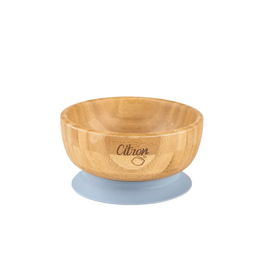 Citron Bamboo Suction Bowl with Spoon - Dusty Blue