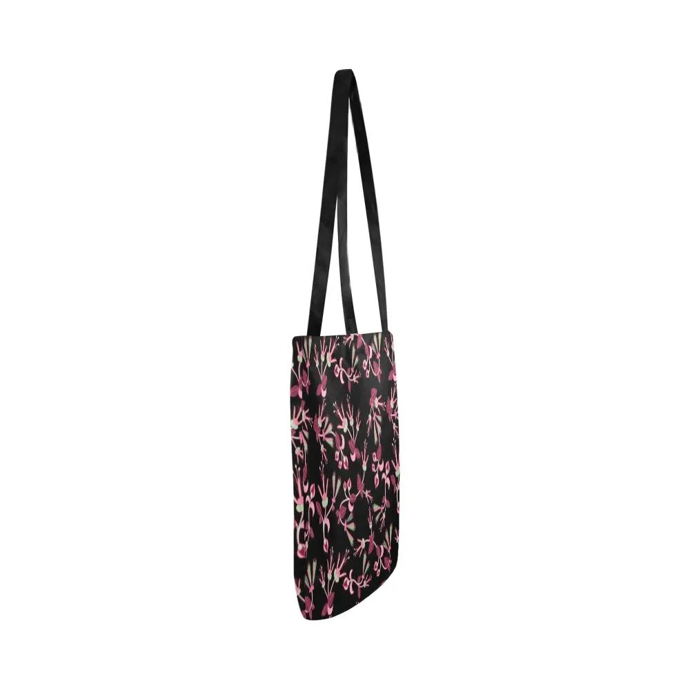 Floral Green Black Reusable Shopping Bag (Two sides)