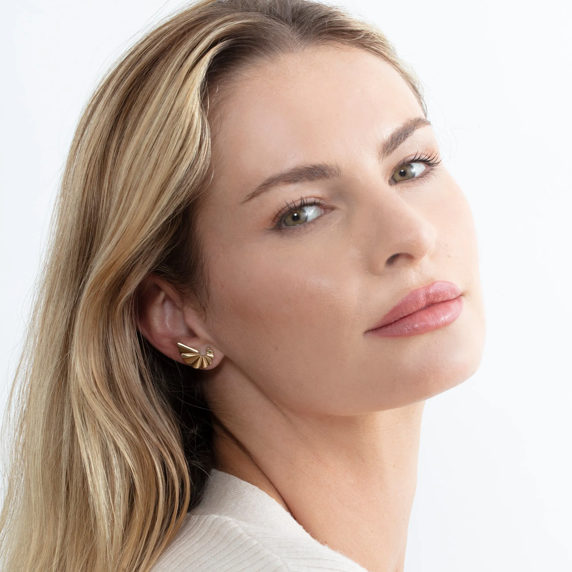 Fluted Fan Stud Earrings, Soleil