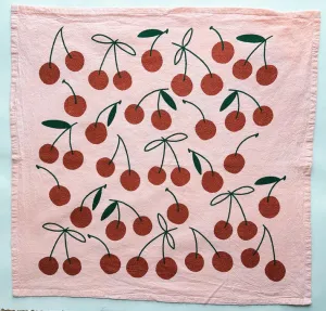 Glitter Cherries on Pink Tea Towel