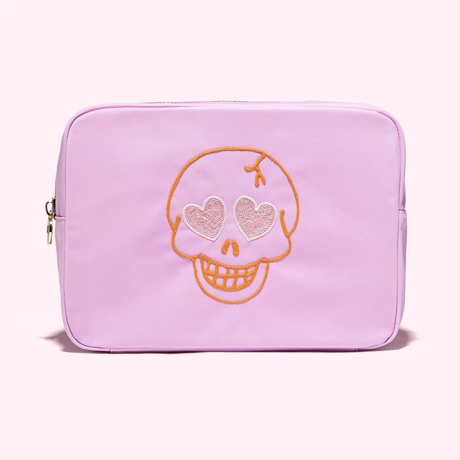 Hand Embroidered Skull Large Pouch