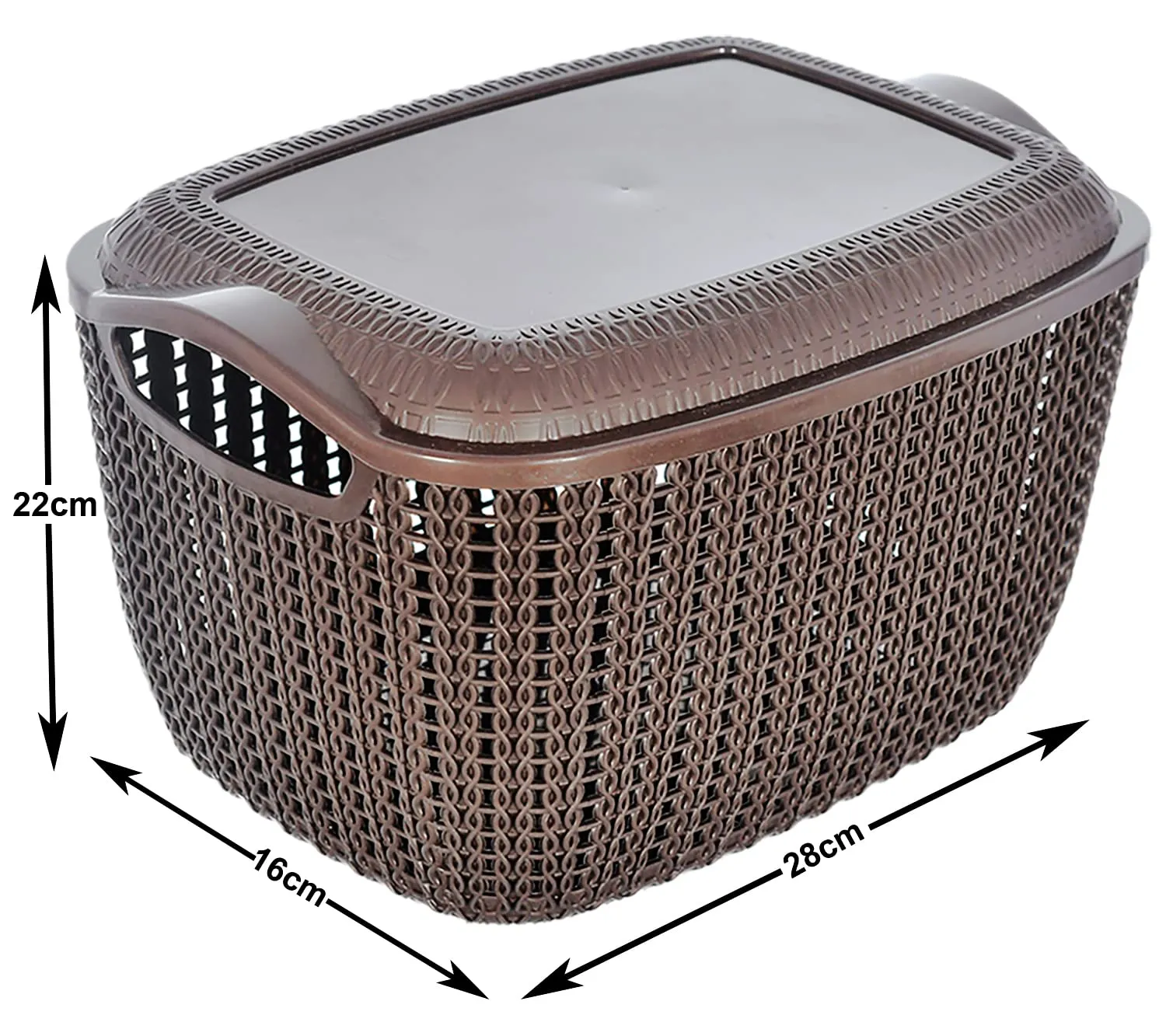 Heart Home Multiuses Large M 30 Plastic Basket/Organizer With Lid- Pack of 3 (Brown & Grey & Brown)