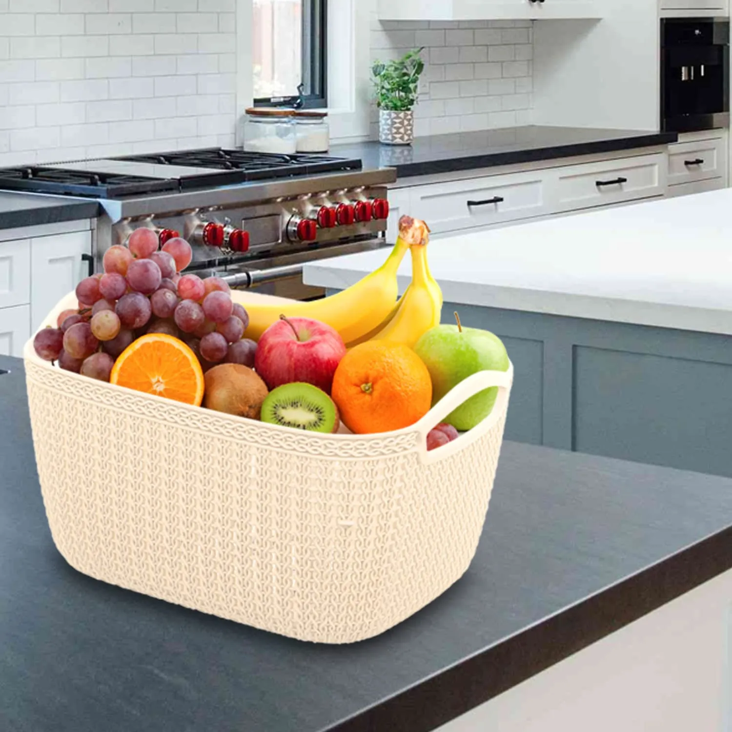 Heart Home Q-5 Multiuses Designer Unbreakable Plastic Storage Basket/Organizer/Bin For Home, Kitchen, Bathroom, Office Use Pack of 3 (Beach)-50HH01617