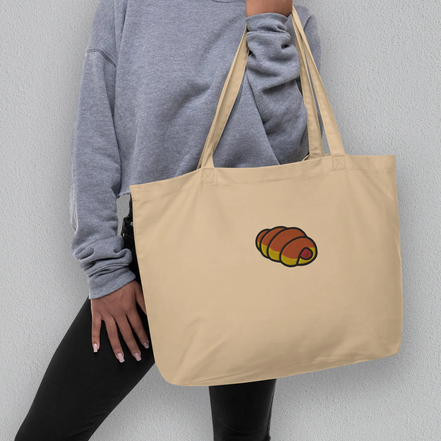 Hot Dog Bun Embroidered Large Tote
