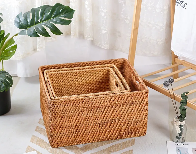 Large Storage Basket for Living Room, Kitchen Storage Baskets, Woven Storage Basket for Shelves, Rattan Storage Baskets for Toys