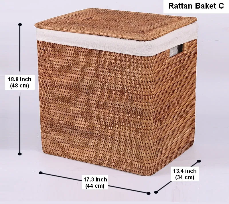 Large Storage Baskets for Bathroom, Round Storage Baskets with Handle, Rattan Storage Baskets, Laundry Storage Baskets, Storage Baskets for Clothes