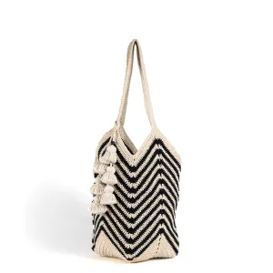 Maya Crochet Tote Black Skinny Tassel