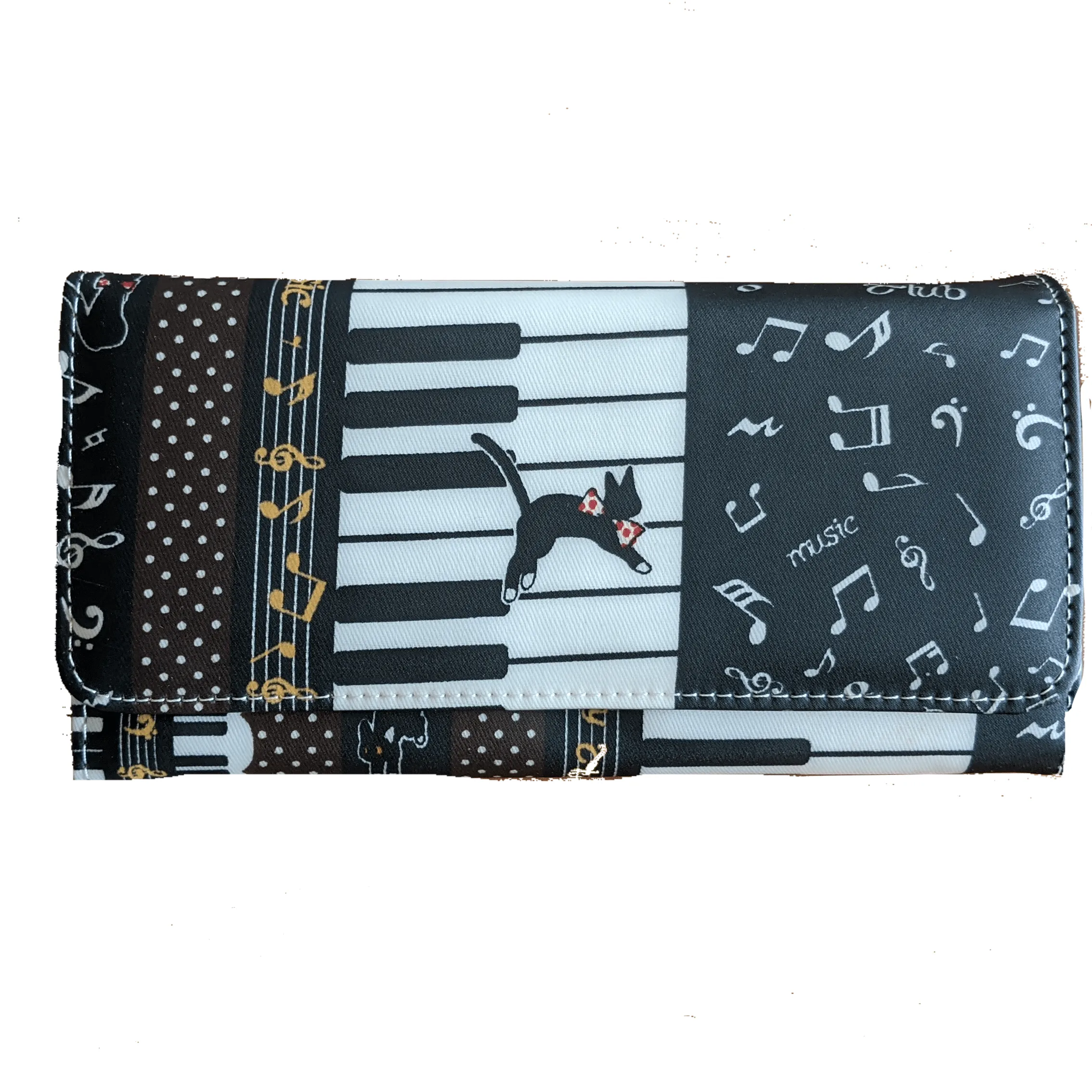 Music Themed Water-resistant Long Wallet - Kittens & Keys Series