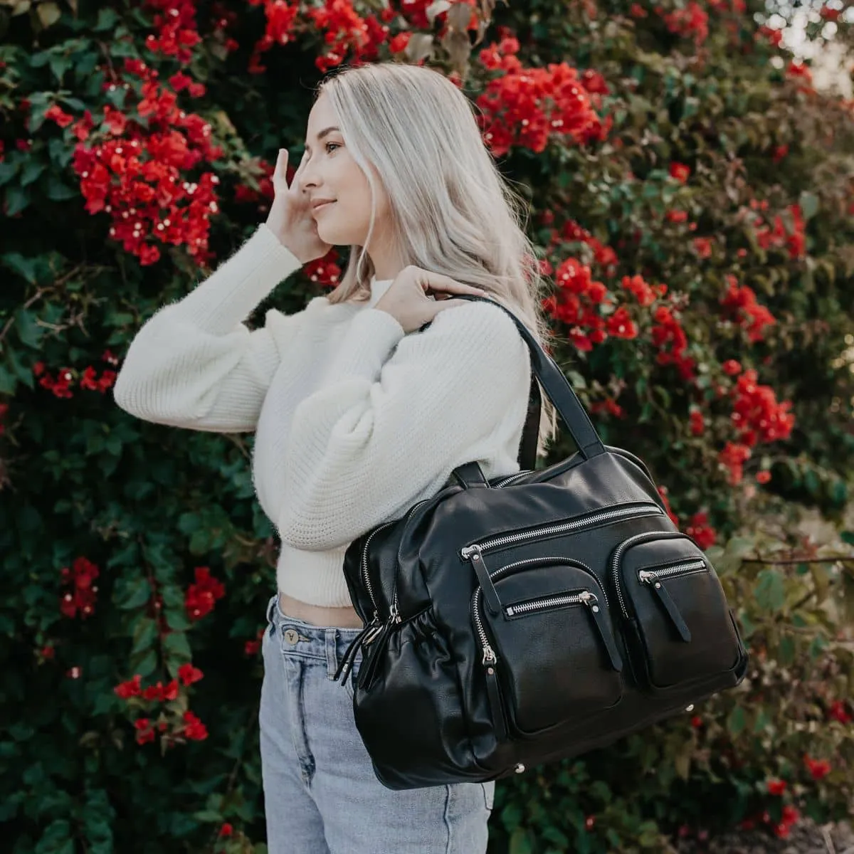 OiOi Vegan Leather Carry All Nappy Bag - Black