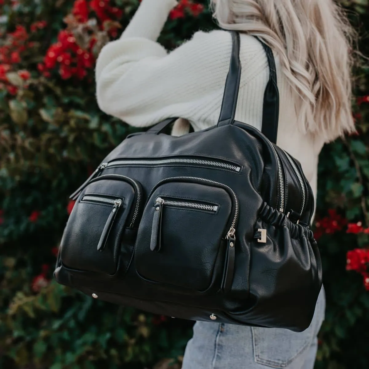 OiOi Vegan Leather Carry All Nappy Bag - Black