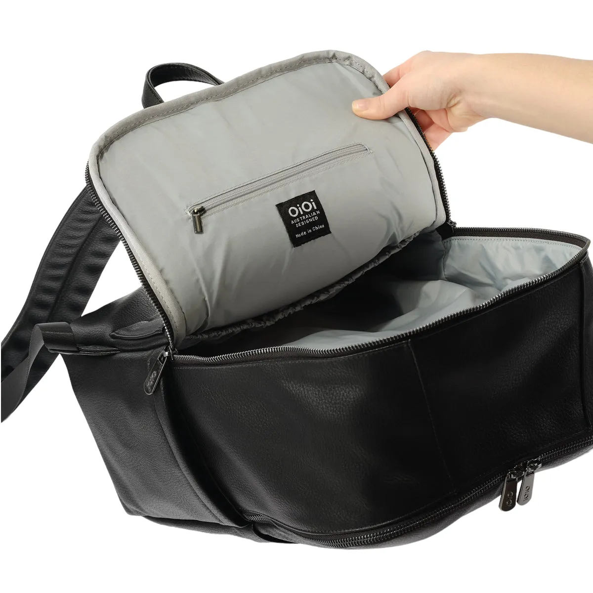 OiOi Vegan Leather Multitasker Nappy Backpack - Black