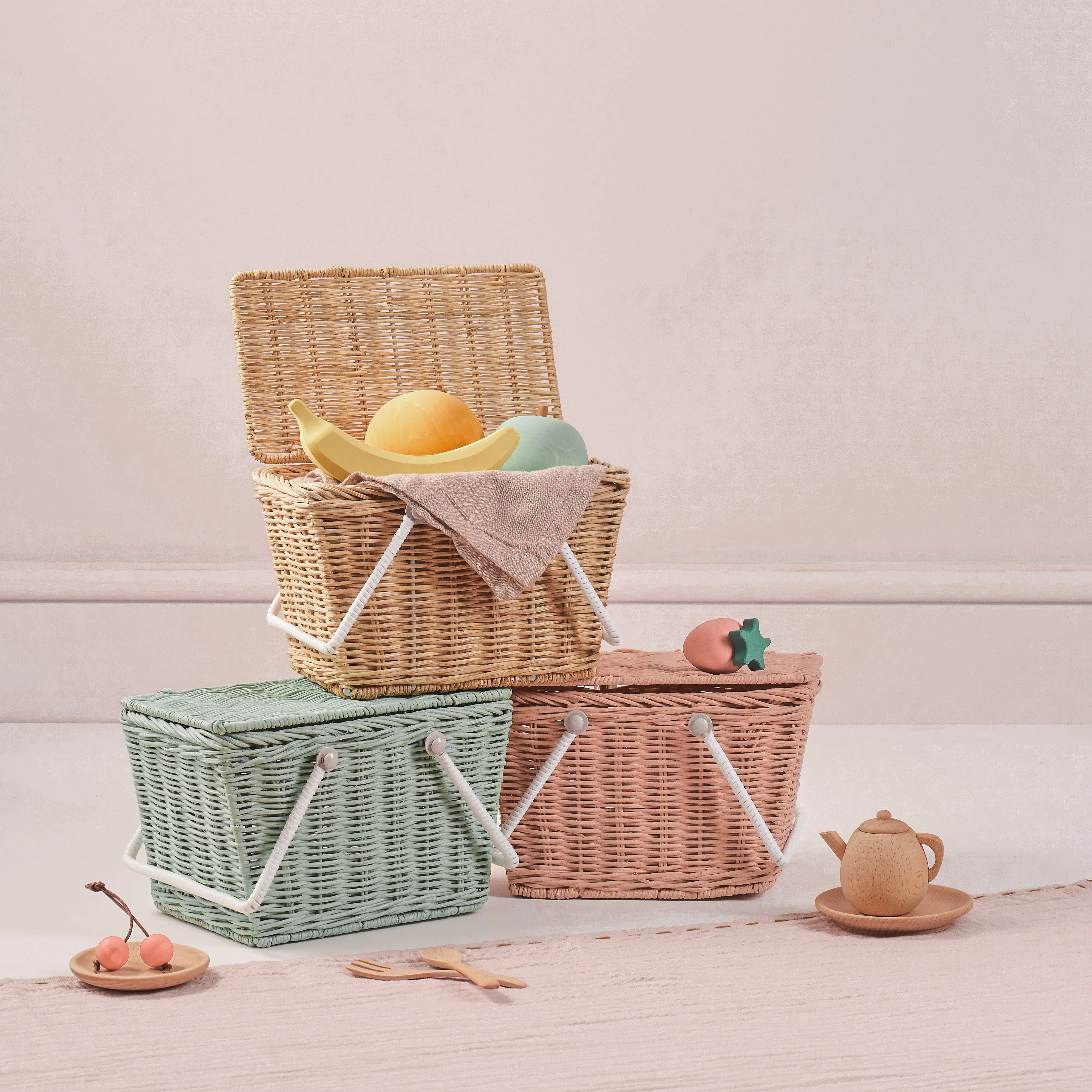 Olli Ella Rattan Piki Basket - White