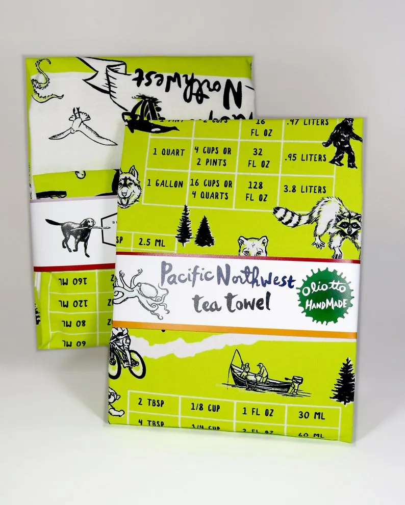 Pacific Northwest Tea Towel OLIOTTO with cooking conversion table