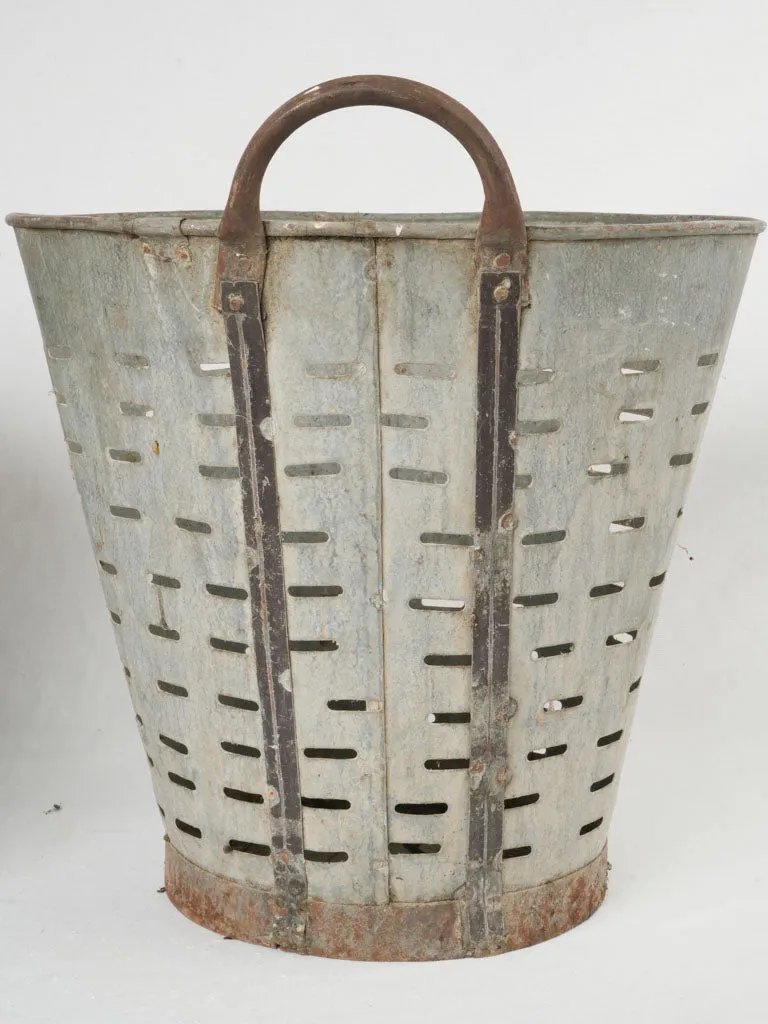 Pair of rustic zinc perforated olive buckets 18"