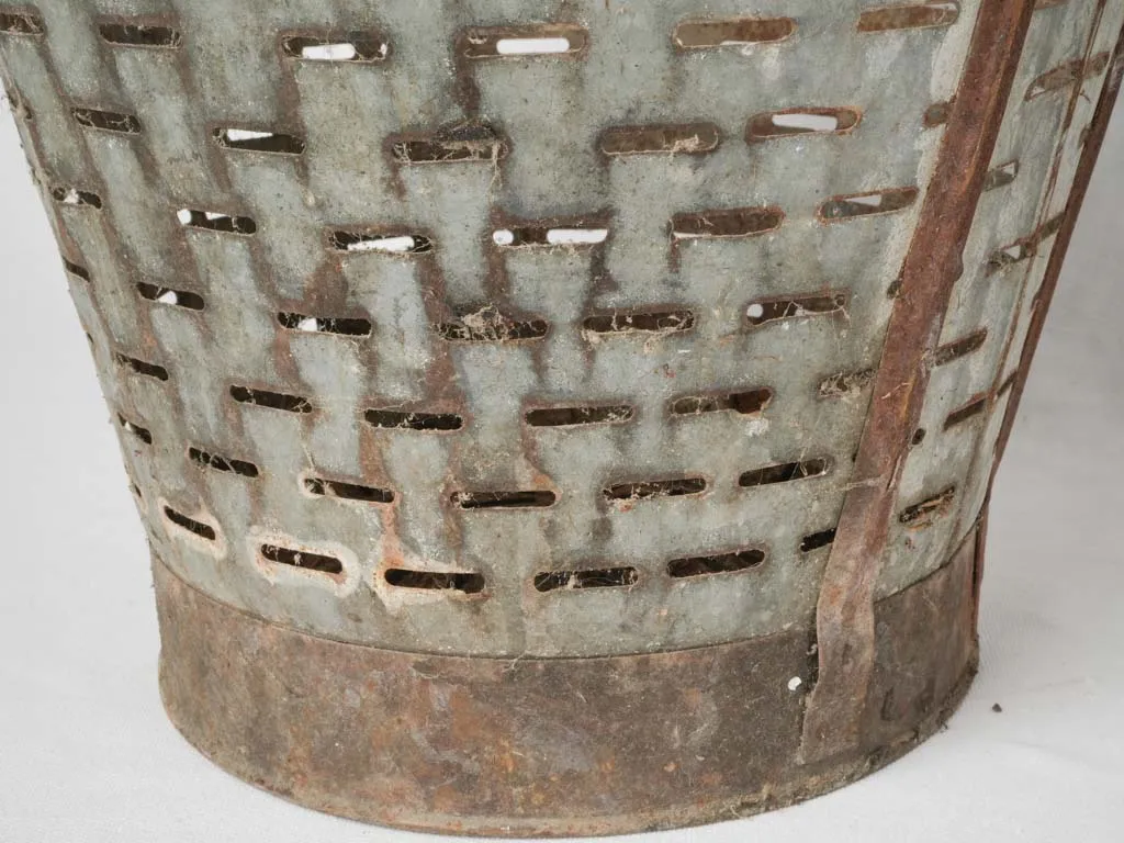Pair of rustic zinc perforated olive buckets 18"