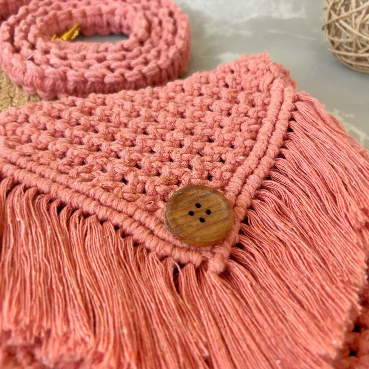 Peach Macrame Mobile Sling Bag