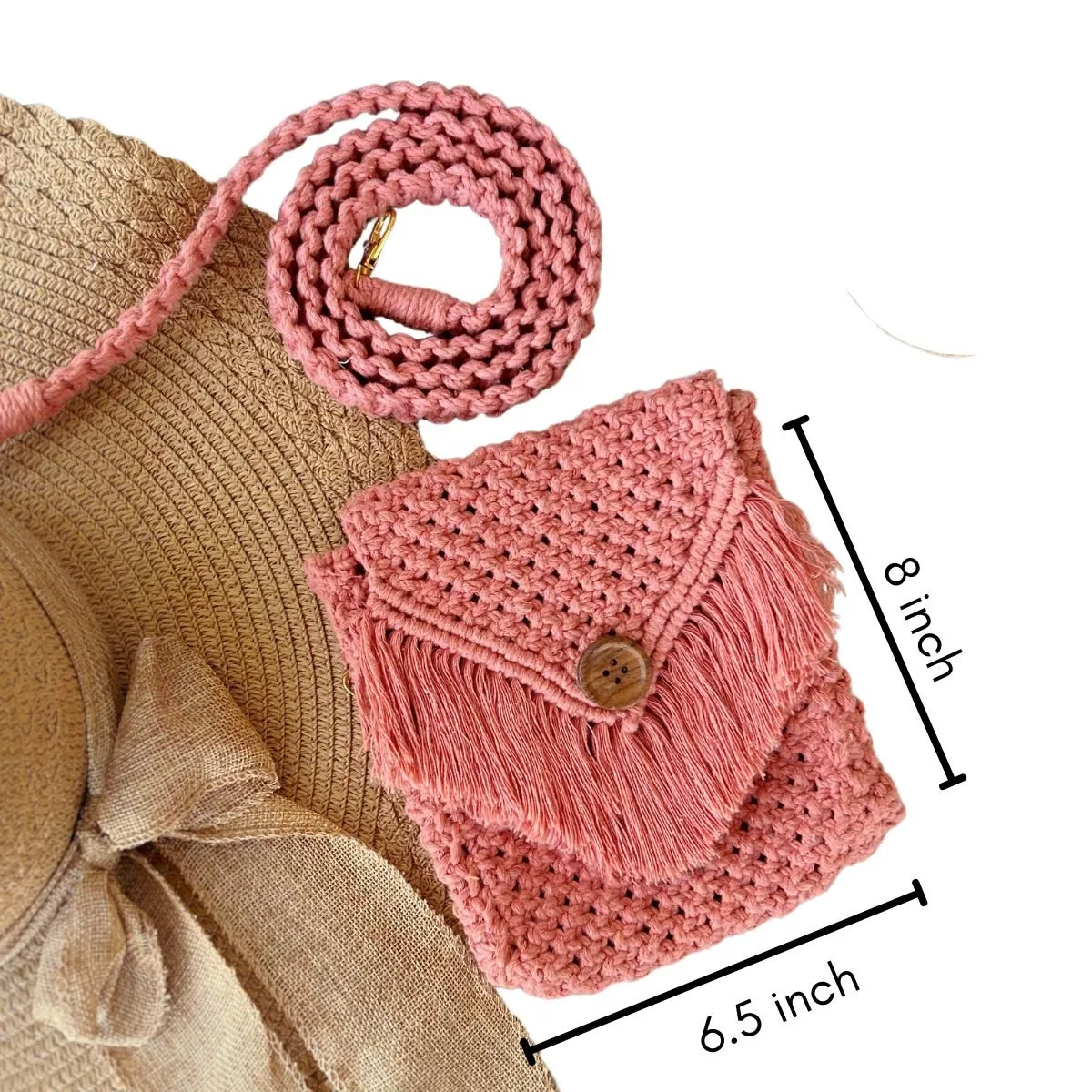 Peach Macrame Mobile Sling Bag