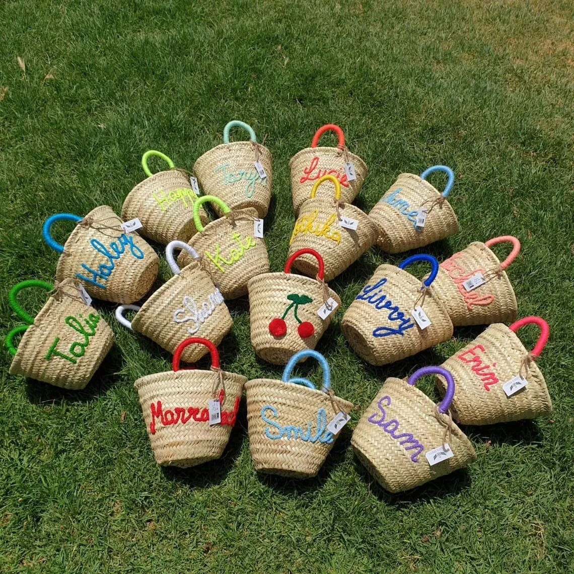 Personalized Straw Bag for Kids, Customized Straw Basket: Text   Handles