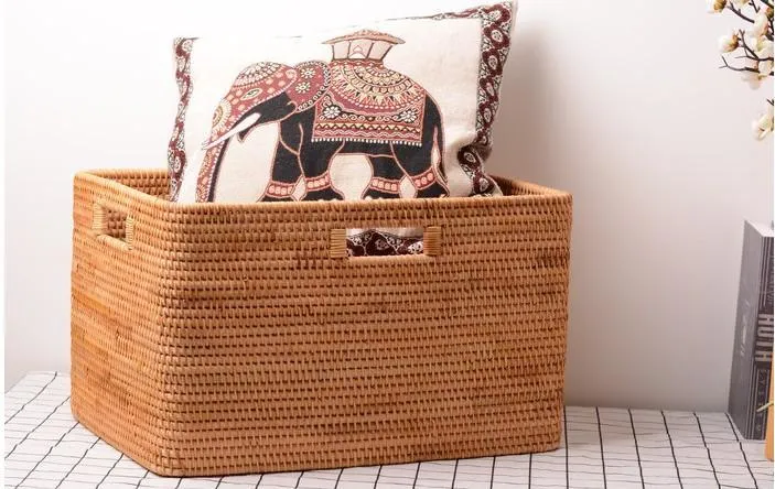 Rattan Basket, Rectangular Storage Basket, Storage Baskets for Shelves, Storage Baskets for Bedroom, Laundry Storage Basket for Clothes