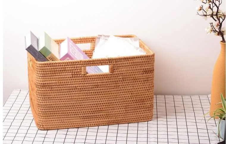Rattan Basket, Rectangular Storage Basket, Storage Baskets for Shelves, Storage Baskets for Bedroom, Laundry Storage Basket for Clothes