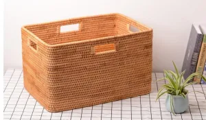 Rattan Basket, Rectangular Storage Basket, Storage Baskets for Shelves, Storage Baskets for Bedroom, Laundry Storage Basket for Clothes