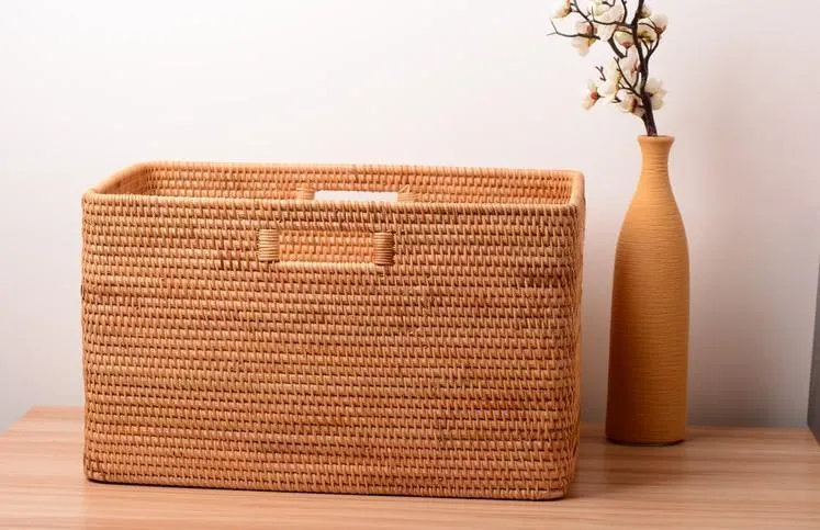 Rattan Basket, Rectangular Storage Basket, Storage Baskets for Shelves, Storage Baskets for Bedroom, Laundry Storage Basket for Clothes