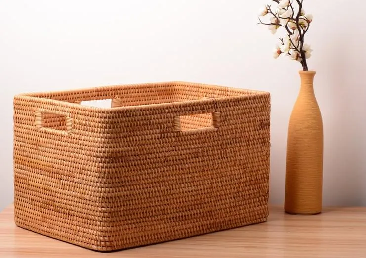 Rattan Basket, Rectangular Storage Basket, Storage Baskets for Shelves, Storage Baskets for Bedroom, Laundry Storage Basket for Clothes