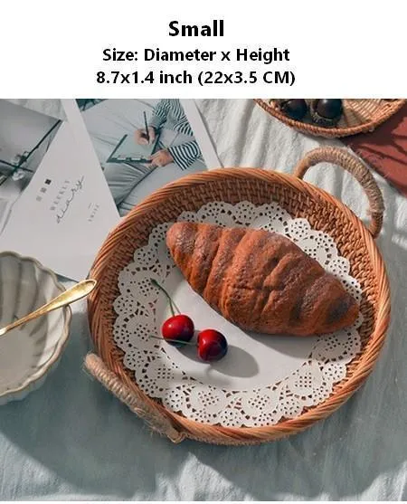 Rattan Storage Basket with Handle, Fruit Basket, Woven Round Basket, Storage Baskets for Tea Table T