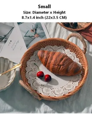 Rattan Storage Basket with Handle, Fruit Basket, Woven Round Basket, Storage Baskets for Tea Table T