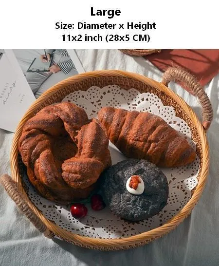 Rattan Storage Basket with Handle, Fruit Basket, Woven Round Basket, Storage Baskets for Tea Table T