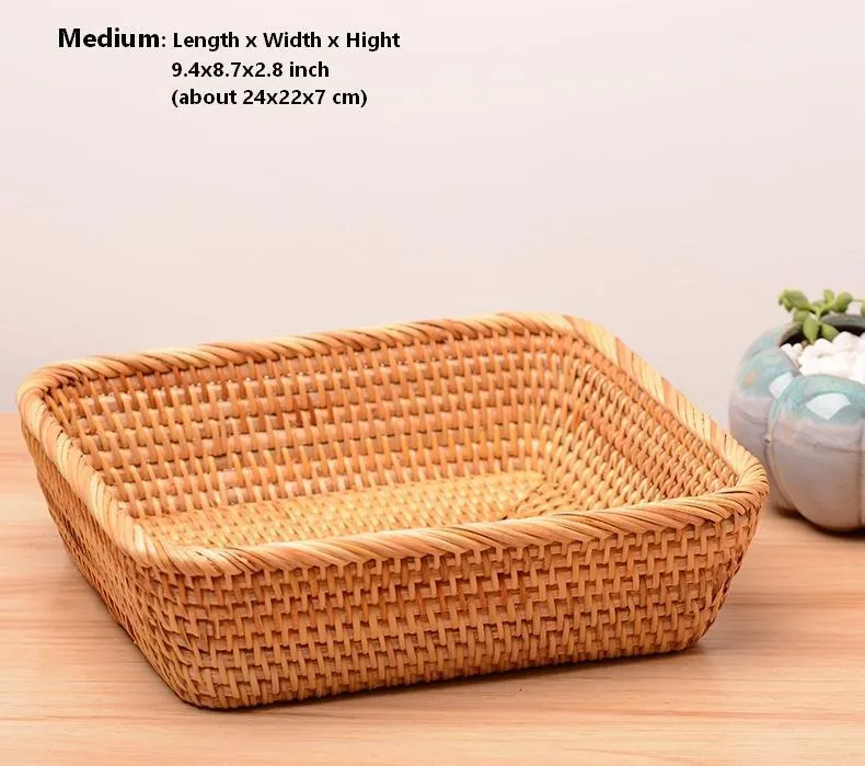 Rectangular Storage Baskets for Pantry, Small Rattan Kitchen Storage Basket, Storage Baskets for Shelves, Woven Storage Baksets