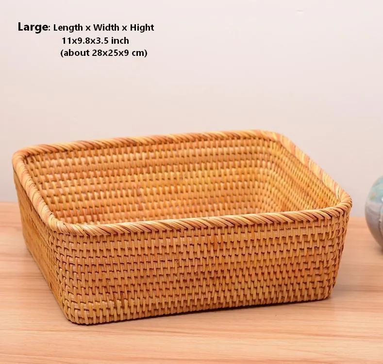 Rectangular Storage Baskets for Pantry, Small Rattan Kitchen Storage Basket, Storage Baskets for Shelves, Woven Storage Baksets