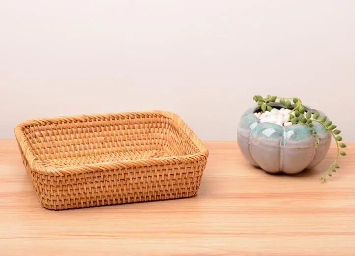 Rectangular Storage Baskets for Pantry, Small Rattan Kitchen Storage Basket, Storage Baskets for Shelves, Woven Storage Baksets