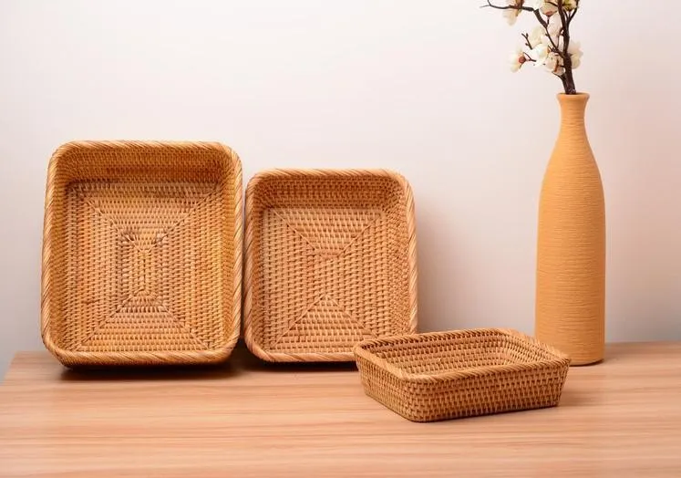 Rectangular Storage Baskets for Pantry, Small Rattan Kitchen Storage Basket, Storage Baskets for Shelves, Woven Storage Baksets