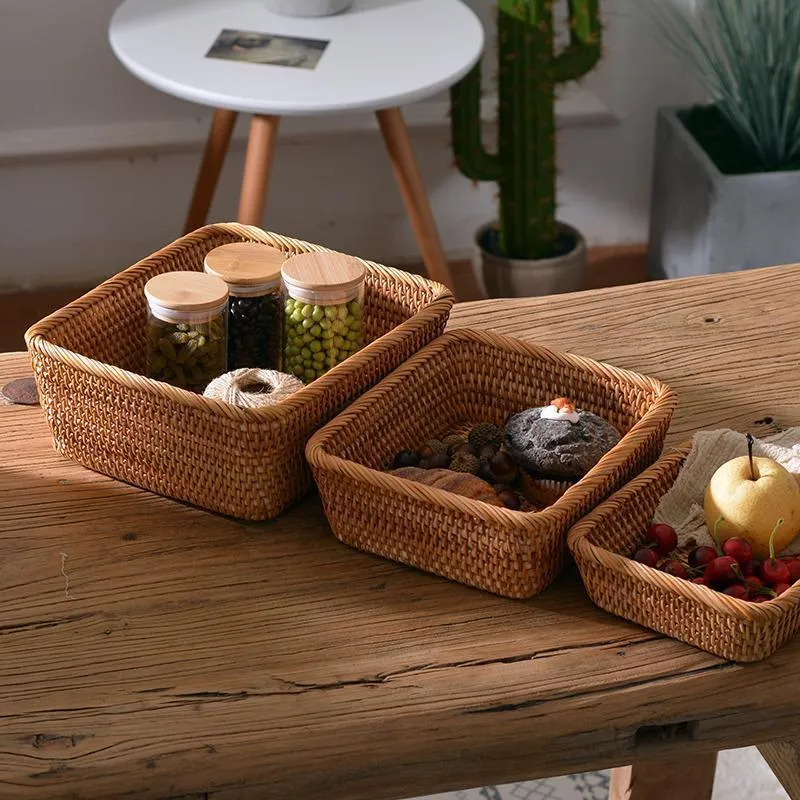 Rectangular Storage Baskets for Pantry, Small Rattan Kitchen Storage Basket, Storage Baskets for Shelves, Woven Storage Baksets