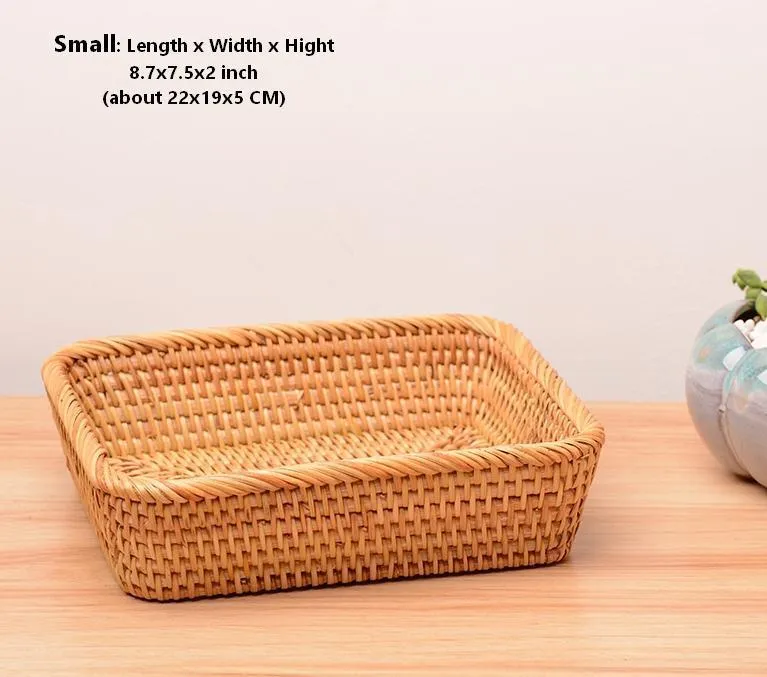 Rectangular Storage Baskets for Pantry, Small Rattan Kitchen Storage Basket, Storage Baskets for Shelves, Woven Storage Baksets