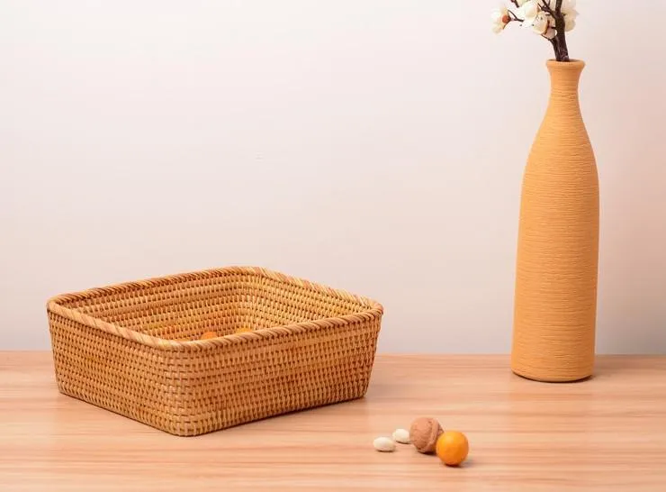 Rectangular Storage Baskets for Pantry, Small Rattan Kitchen Storage Basket, Storage Baskets for Shelves, Woven Storage Baksets