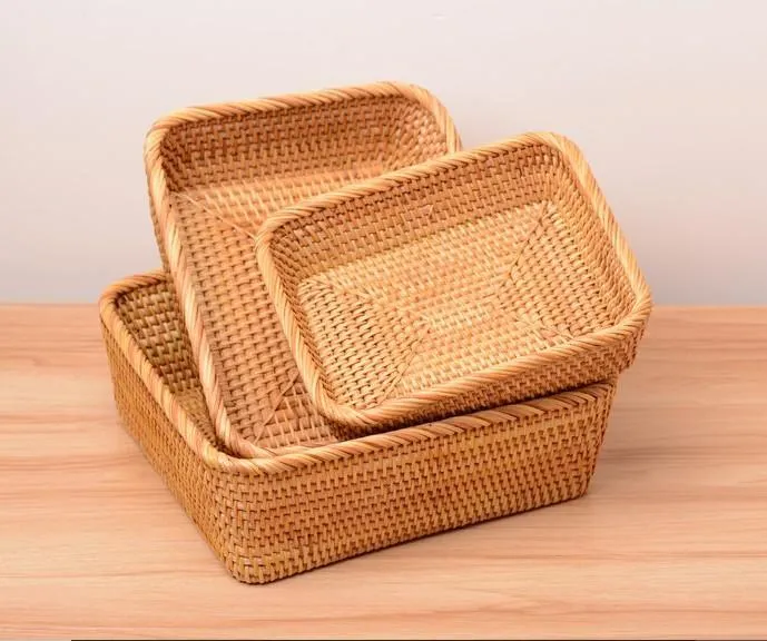 Rectangular Storage Baskets for Pantry, Small Rattan Kitchen Storage Basket, Storage Baskets for Shelves, Woven Storage Baksets